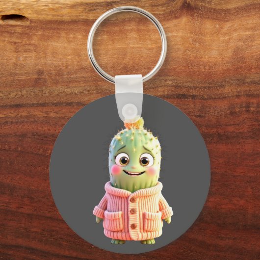 Adorable Cartoon Cactus Character Schlüsselanhänger (Vorderseite)