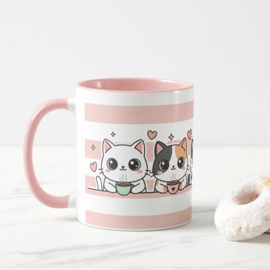 Adorable Cartoon Cat Coffee Lovers Cup Tasse (Mit Donut)