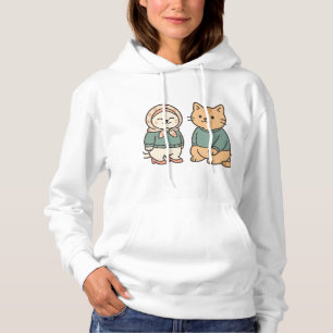 "Adorable Cartoon Cat Couple in Cosy Outfits" Hoodie