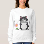 Adorable Cartoon Cat With Flower Sweatshirt (Vorderseite)