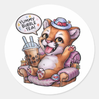 Adorable Cartoon Cougar: Gemütlich, Kawaii Vibes Runder Aufkleber