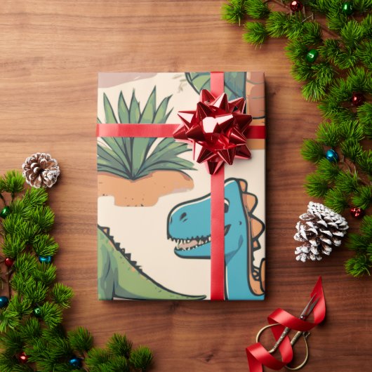 Adorable Cartoon Dinosaurier auf Beige Geschenk Geschenkpapier (Feiertagsgeschenk)