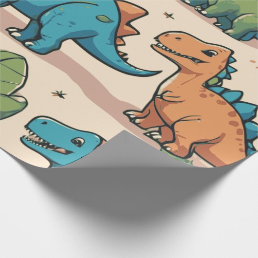 Adorable Cartoon Dinosaurier auf Beige Geschenk Geschenkpapier (Ecke)