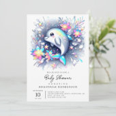 Adorable Cartoon Dolphin Babydusche Einladung (Stehend Vorderseite)