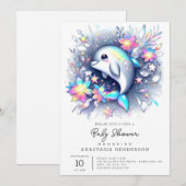 Adorable Cartoon Dolphin Babydusche Einladung (Vorne/Hinten)