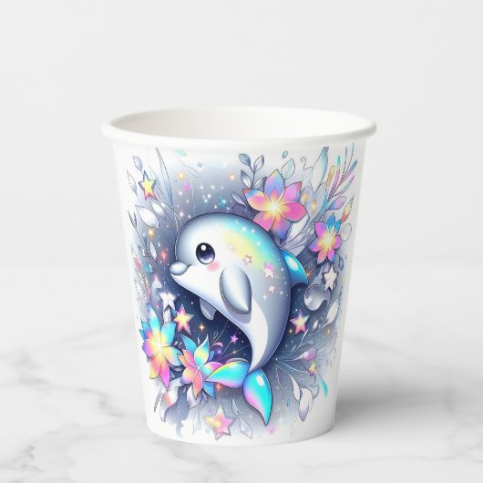 Adorable Cartoon Dolphin Babydusche Pappbecher (Vorderseite)