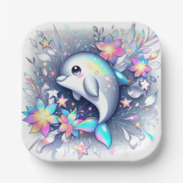 Adorable Cartoon Dolphin Babydusche Pappteller
