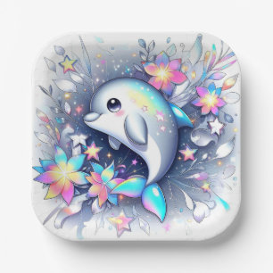 Adorable Cartoon Dolphin Babydusche Pappteller