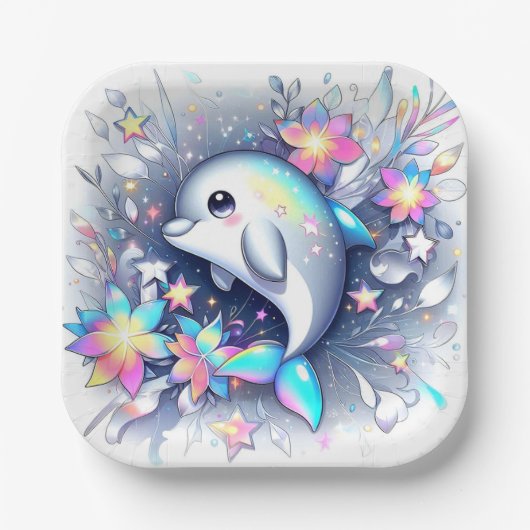 Adorable Cartoon Dolphin Babydusche Pappteller (Vorderseite)
