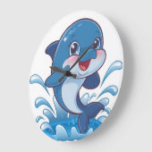 Adorable Cartoon Dolphin Splashing in Joy" Große Wanduhr (Winkel)