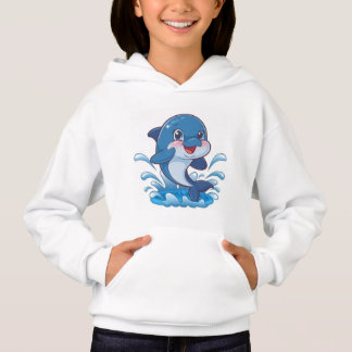"Adorable Cartoon Dolphin Splashing in Joy" Hoodie