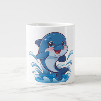 "Adorable Cartoon Dolphin Splashing in Joy" Jumbo-Tasse