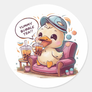 Adorable Cartoon Duck: Cosy, Kawaii Vibes Runder Aufkleber