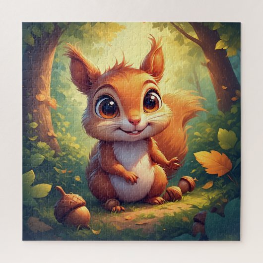 Adorable Cartoon Eichhörnchenfigur im Wald Puzzle (Vertikal)
