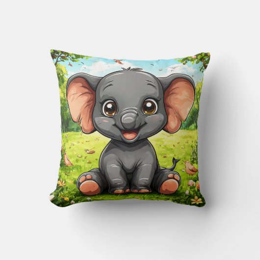 Adorable Cartoon Elephant Kissen (Vorderseite)