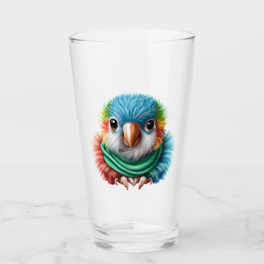 Adorable Cartoon Fluffy Happy Baby Parrot Glas (Vorderseite)