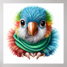 Adorable Cartoon Fluffy Happy Baby Parrot