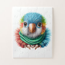 Adorable Cartoon Fluffy Happy Baby Parrot