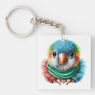Adorable Cartoon Fluffy Happy Baby Parrot Schlüsselanhänger