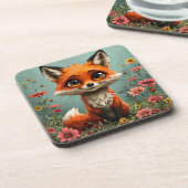 Adorable Cartoon Fox Getränkeuntersetzer (Linke Seite)
