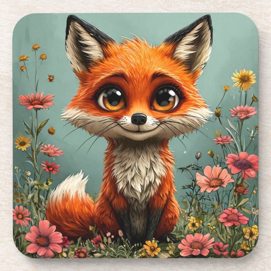 Adorable Cartoon Fox Getränkeuntersetzer (Vorderseite)