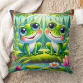 Adorable Cartoon Frösche auf einem Lilienteich Kissen (Decke)