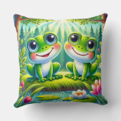 Adorable Cartoon Frösche auf einem Lilienteich Kissen (Rückseite)
