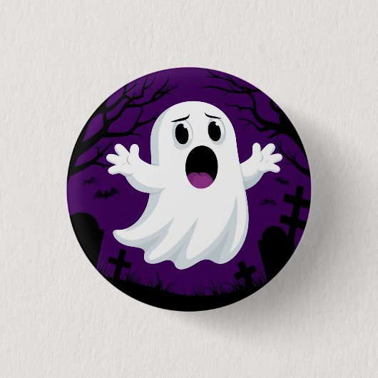 Adorable Cartoon Ghost in Spooky Halloween Button (Vorderseite)