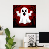 Adorable Cartoon Ghost in Spooky Halloween Poster (Heimbüro)