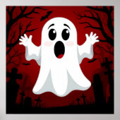 Adorable Cartoon Ghost in Spooky Halloween Poster (Vorne)
