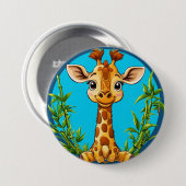 Adorable Cartoon Giraffe mit Bambus Button (Vorne & Hinten)