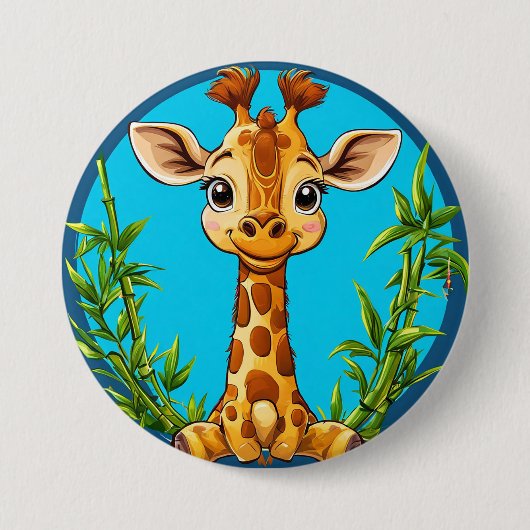Adorable Cartoon Giraffe mit Bambus Button (Vorderseite)