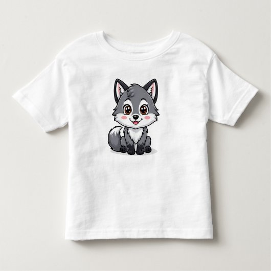 Adorable Cartoon Gray Wolf Charakter Kleinkind T-shirt (Vorderseite)
