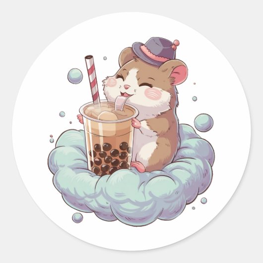 Adorable Cartoon Hamster: Gemütlich, Kawaii Vibes Runder Aufkleber (Vorderseite)
