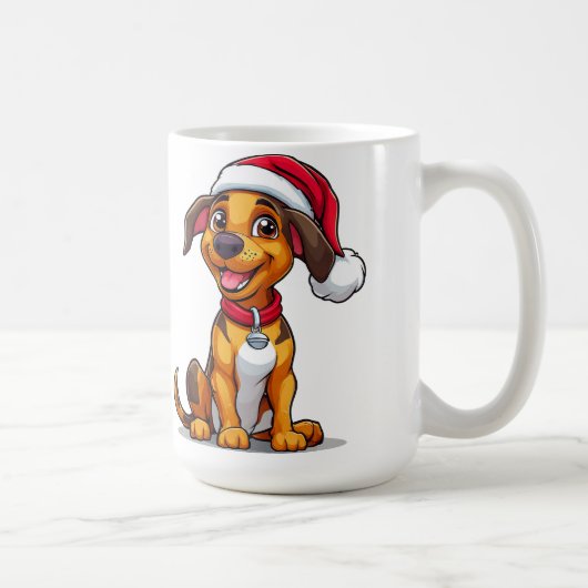Adorable Cartoon Hund mit Weihnachtsmannmütze Kaffeetasse (Rechts)