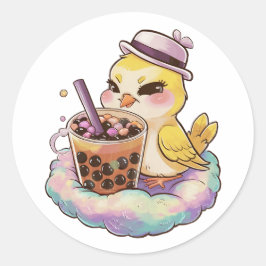 Adorable Cartoon Kanarisch: Gemütlich, Kawaii Vibe Runder Aufkleber