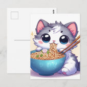 Adorable Cartoon Kitten Eating Ramen Noodles Postkarte (Vorne/Hinten)