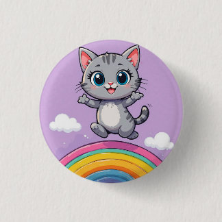 Adorable Cartoon Kitten Jumping fröhlich Button
