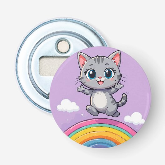 Adorable Cartoon Kitten Jumping fröhlich Flaschenöffner (Vorderseite)