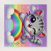 Adorable Cartoon Kitten Jumping Puzzle (Horizontal)