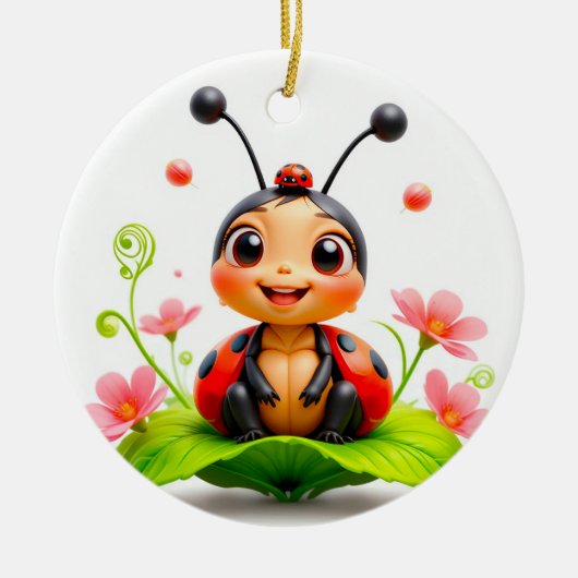 Adorable Cartoon Ladybug Keramik Ornament (Vorne)