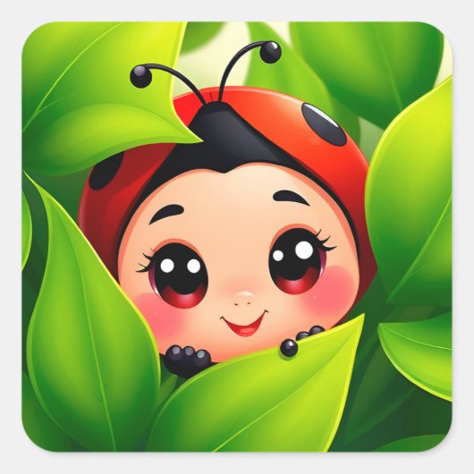 Adorable Cartoon Ladybug Quadratischer Aufkleber (Vorderseite)
