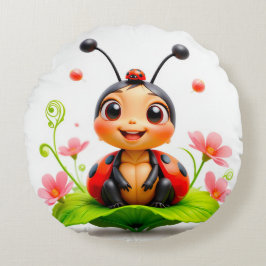 Adorable Cartoon Ladybug Rundes Kissen