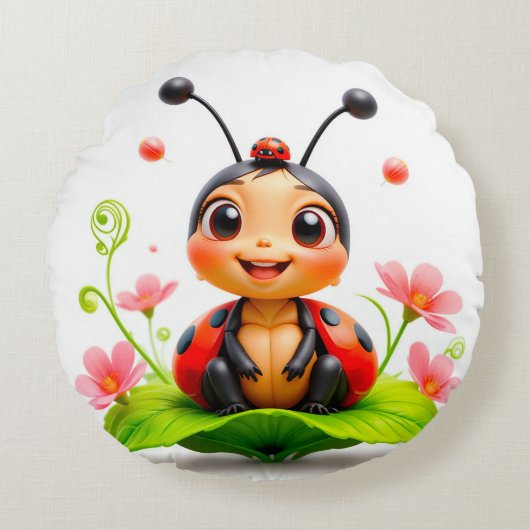 Adorable Cartoon Ladybug Rundes Kissen (Vorderseite)