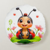 Adorable Cartoon Ladybug Rundes Kissen (Rückseite)