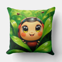 Adorable Cartoon Ladybug Umgeben von Blätter Kissen