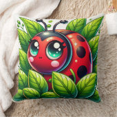 Adorable Cartoon Ladybug Umgeben von Blätter Kissen (Decke)