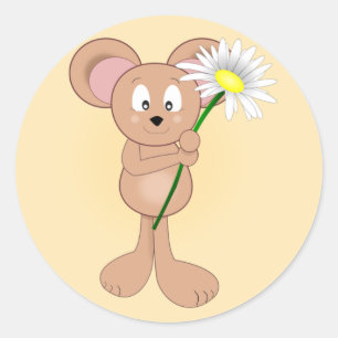 Adorable Cartoon Maus mit Blume Runder Aufkleber