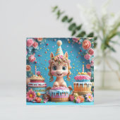 Adorable Cartoon Pony feiert Geburtstag Einladung (Stehend Vorderseite)