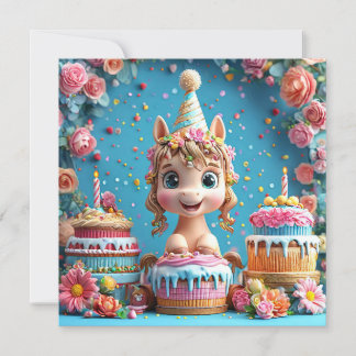 Adorable Cartoon Pony feiert Geburtstag Einladung